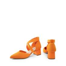 Women's Pointed Toe Chunky Heels Pumps Knitted Closed Toe Comfortable Fashionable Casual Holiday Work Dress Shoes