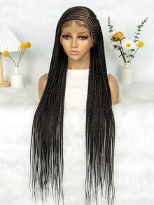 Fashionable Braided Synthetic Lace Front Wig, Beginner-Friendly Design, Heat Resistant For Women - màu đen - Xem 5