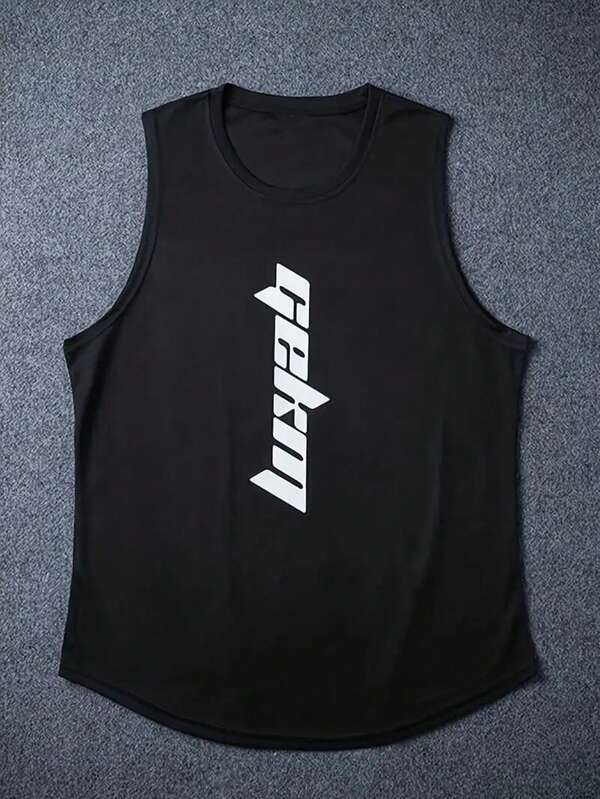 1 件男士运动无袖背心，透气健身健身房户外运动印花 T 恤，夏季