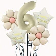 5pcs Metallic Foil Number Balloon Set, Cream Color, Decoration For Birthday Party - Multicolor - View 9