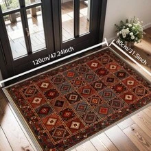 Local Rug, Retro Geometric Pattern Style Rug With Backing, Machine Washable Rug, Dot-Plastic Backed, Room Rug, Bedroom, Home Office, Kids' Room, Playroom, Kitchen, Dining Room Mother's Day Home Bathroom Decor