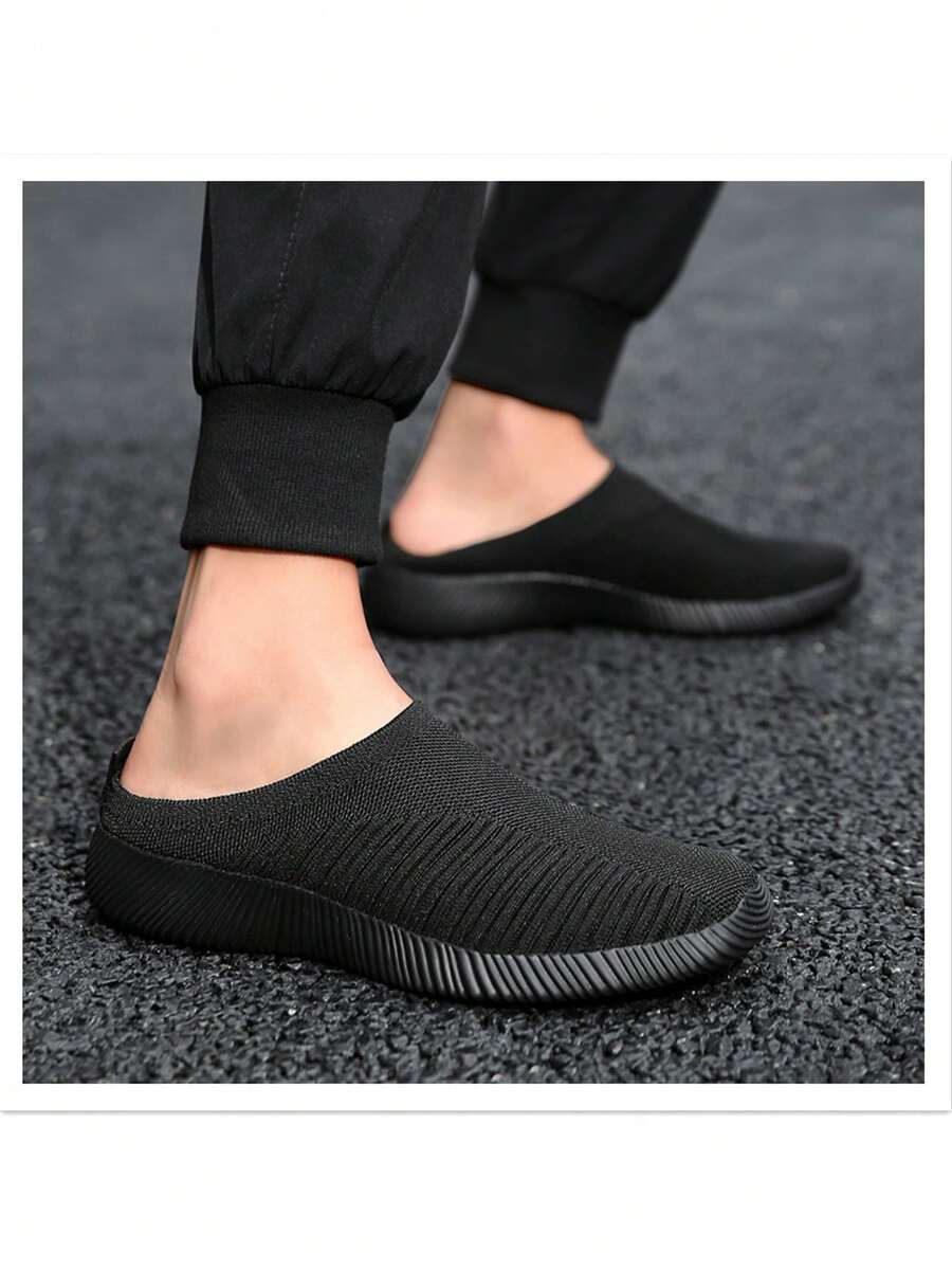 's Knit Slip-On Backless Sneakers, Comfortable Non-Slip Cushioned EVA Flat Sole Casual Shoes For All Seasons