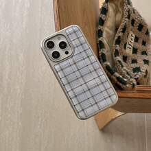 Ốp lưng điện thoại họa tiết giọt nước viền bạc sọc tương thích với 16 Pro Max/15 Pro Max/14 Pro/13, thiết kế kẻ sọc xanh sữa Hàn Quốc - Màu xanh nhạt - Xem 1