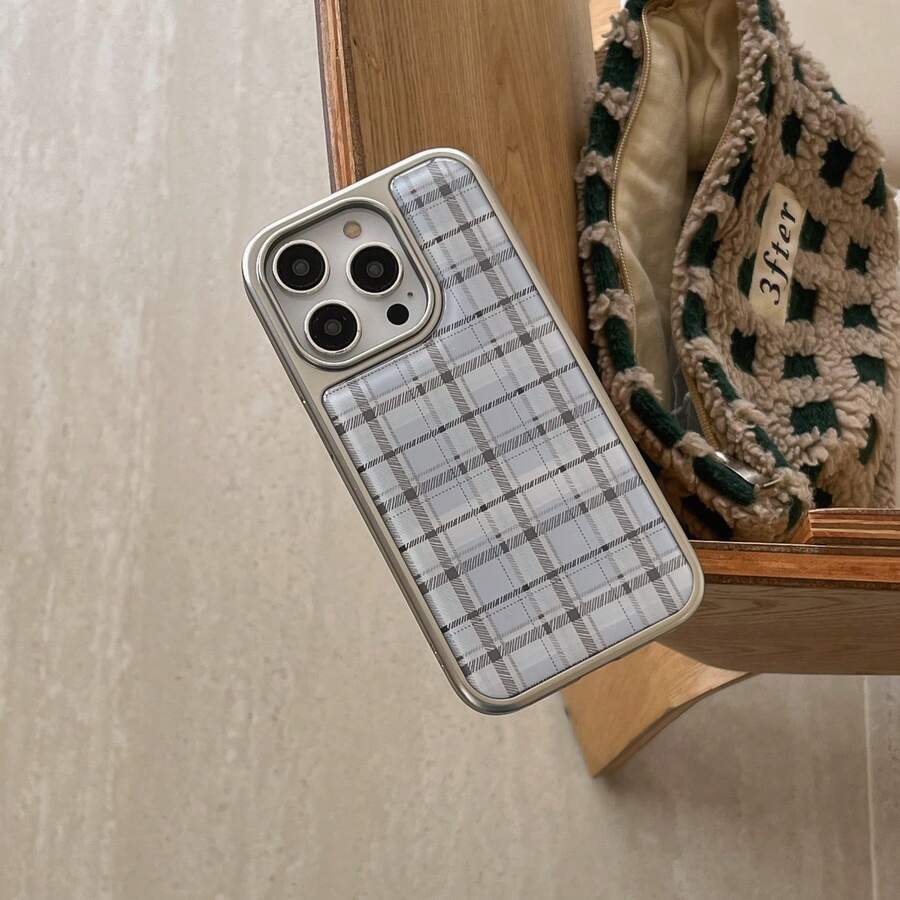 Ốp lưng điện thoại họa tiết giọt nước viền bạc sọc tương thích với 16 Pro Max/15 Pro Max/14 Pro/13, thiết kế kẻ sọc xanh sữa Hàn Quốc - Màu xanh nhạt - Xem 1