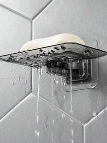 1 件装透明粘性壁挂式肥皂盒无需钻孔塑料肥皂架适用于浴室