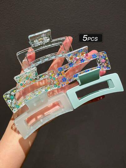 5 件女士方形发夹，绿色，时尚简约设计，适合日常使用和送礼，爪夹发夹发夹发夹发夹发夹发夹秋冬发饰，适合女士度假装扮，女士圣诞礼物