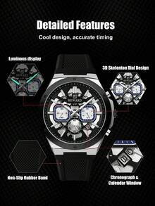 Reloj de cuarzo REWARD para hombre, de estilo de moda de negocios, con calendario, manecillas luminosas, multifuncional, de alta calidad, diseño clásico, correa de silicona - Unitalla - Ver 10