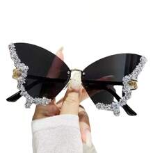 1 Stück Schmetterling-förmige strass-besetzte randlose Brille, geeignet für Frauen, Alltag, Reisen, Strand für Sommerurlaub, Outdoor, Reisen