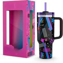 Large Capacity Car Mug 40 Oz Ice Bar Mug Outdoor Use Portable Carrying Water Bottle, Travel Mug, Outdoor Iced Coffee Mug For Camping, Hiking, Driving, Traveling With Handle - 搖滾黑 - 查看 1