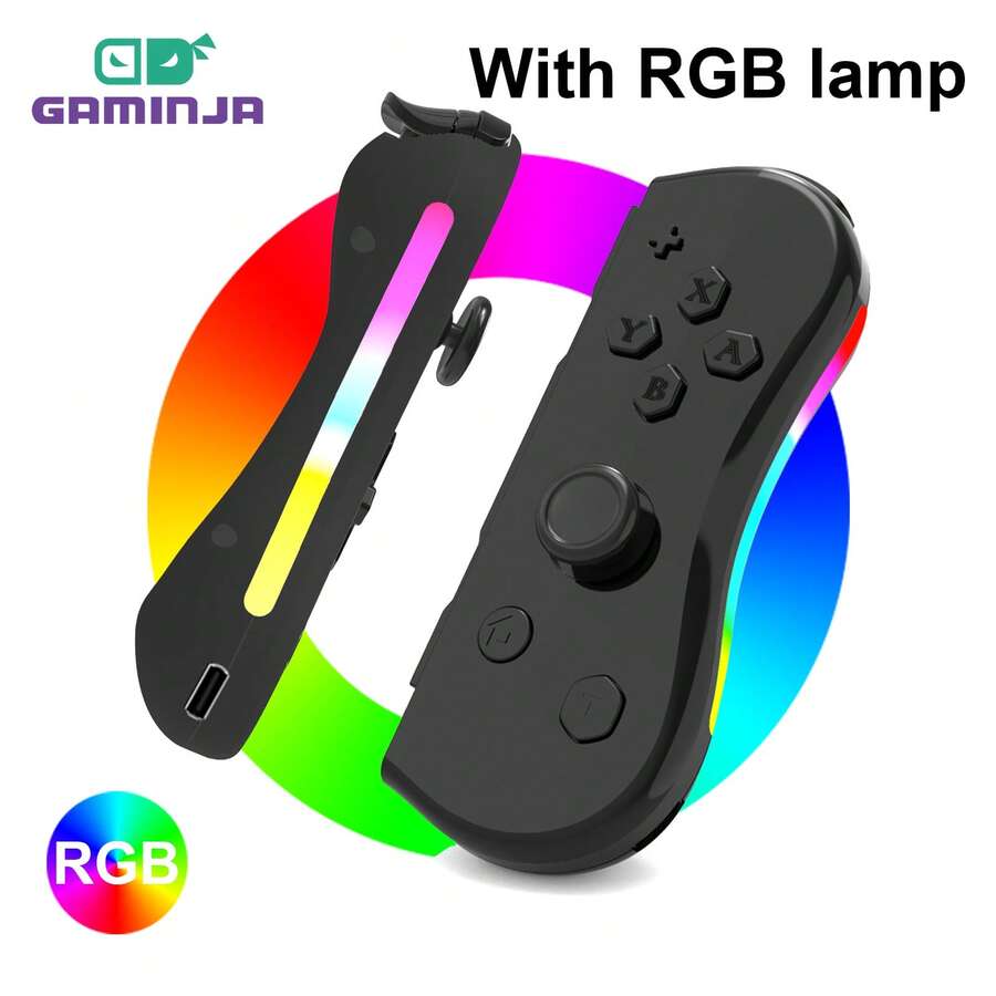 Controlador inalámbrico GAMINJA NS008 compatible con Switch, controladores laterales izquierdo y derecho con luces RGB, compatible con la consola de juegos Switch, mando L/R con función de encendido de pantalla y captura de pantalla, par de Joy-Con portátil