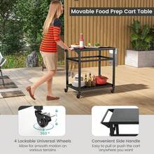 Portable Dining Cart BBQ Trolley Grill Cart Food Prep Worktable With Lockable Wheels - 黑色 - 查看 6