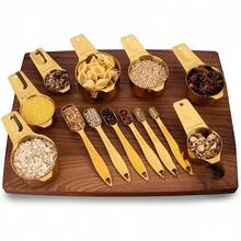 Juego de 13 piezas de tazas y cucharas de medir, de acero inoxidable 18/8 de alta calidad con mango ergonómico y conector de anillo, en color plateado - Oro - Ver 6