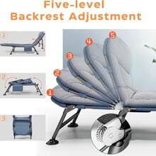 PERRTWDLF Cama de camping plegable con bolsillos laterales | Cama de camping Carp Cot con respaldo ajustable en 5 posiciones | Cama plegable para jardín, playa, interior y exterior, 190 x 65 cm (gris)