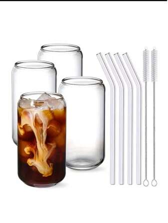1pc Mason Jar WithAnd Straw, Glass Cups With And Straws - Wide Mouth Reusable Drinking Glasses, Iced Coffee Cups With School Supplies