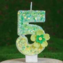 绿色花卉星光闪亮数字蜡烛，生日派对房间装饰，生日礼物，周年庆典手工制作，婚礼 - 綠色 - 查看 9