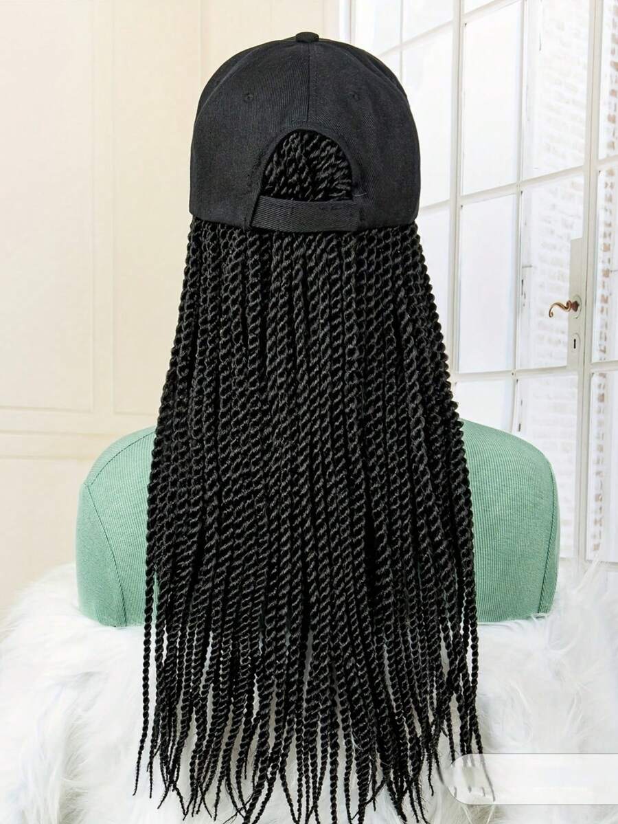 Synthetic Long Box Braid Wig - Includes Baseball Cap - Perfect Braided Baseball Cap Hairstyle For Women - Black - View 1