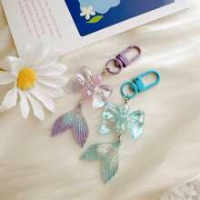 1 pezzo Ciondolo carino ad arco colorato e coda di pesce glitterata, decorazione per custodie per telefono, pendente per borsa, accessorio creativo per auto, borsa, regalo scolastico