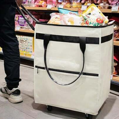 1 件可折叠购物袋、杂货袋、行李多用途收纳袋、购物手提袋、厨房用品，带轮子 - 大容量