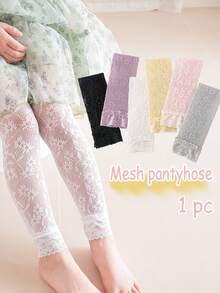 1 件装女婴可爱花朵蕾丝边贴身网眼连裤袜，春/夏