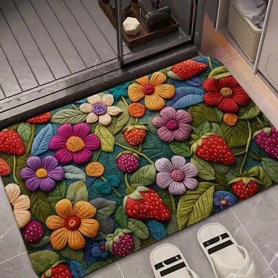 1pc 3D Floral Non-Slip Mat - Quick Drying, Absorbent, Machine Washable, Silicone Flower & Fruit Patterned Non-Slip Diatomite Carpet For Bathroom, Kitchen, And Entryway Decor, Kitchen Mat | Floral Pattern Carpet, Bathroom Rug, Home Decor Mother's Day Home Bathroom Decor Outdoor Rug Door Mat Fall Decor Bathroom Accessories Back To School