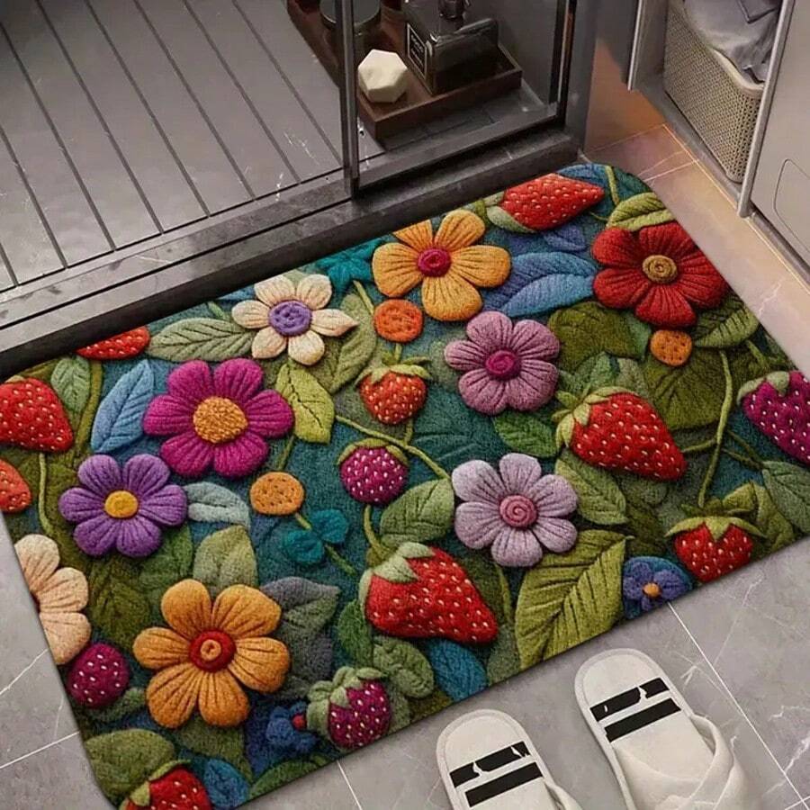 1pc 3D Floral Non-Slip Mat - Quick Drying, Absorbent, Machine Washable, Silicone Flower & Fruit Patterned Non-Slip Diatomite Carpet For Bathroom, Kitchen, And Entryway Decor, Kitchen Mat | Floral Pattern Carpet, Bathroom Rug, Home Decor Mother's Day Home Bathroom Decor Outdoor Rug Door Mat Fall Decor Bathroom Accessories Back To School - Multicolor - View 1