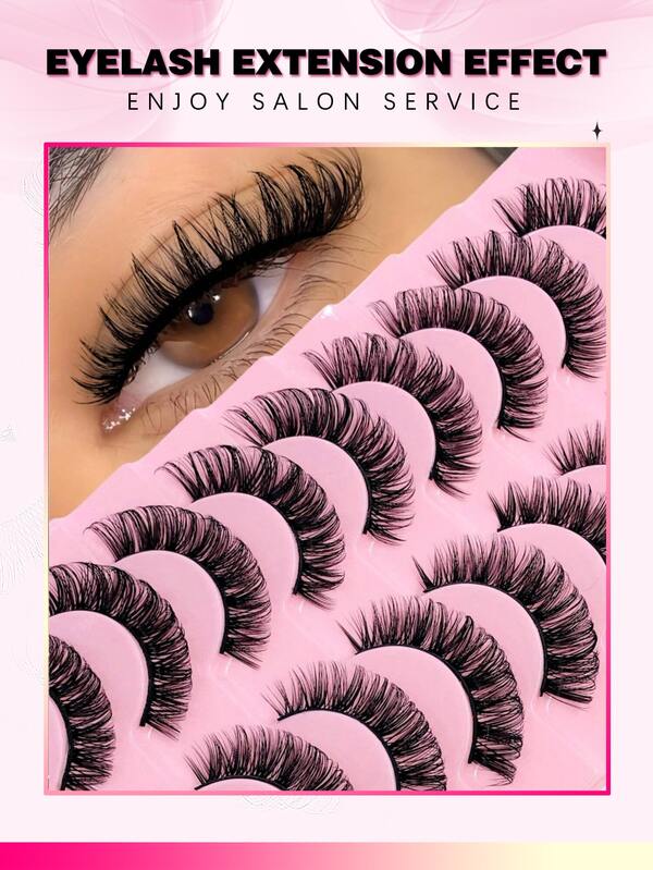 10 أزواج من الرموش الصناعية السميكة والنفرية بشكل D ، الرموش الناعمة الناعمة ، رموش ذات مظهر طبيعي وقوي ، رموش مسطحة كاملة ناعمة وكثيفة