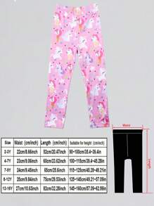 4pcs/Pack Girls Unicorn Print Leggings, Rainbow Pony Pattern Ankle Pants, Comfortable 7/8 Trousers, Suitable For Daily Wear, Spring/Summer