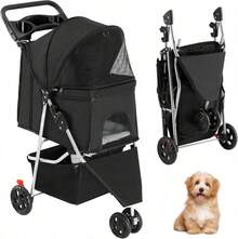 Pet Stroller For Dogs And Cats | Foldable, Lightweight, And Durable | Ideal For Small To Medium Pets | Includes Storage Basket And Cup Holders-TKL