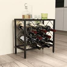 HOMCOM Portabottiglie Vino per 10 Bottiglie Totali con Piano d'Appoggio in Vetro Temperato, Cantinetta Portabottiglie in Acciaio, per Cucina, Dispensa, Cantina e Bar, 41x22x41 cm, Nero - Schwarz - Übersicht 7