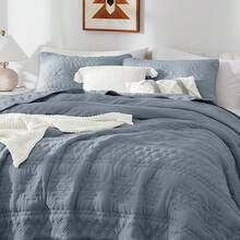 Blue Quilt King Size Bedding Sets With 2 Pillow Shams, Lightweight Soft Bedspread Coverlet, Quilted Blanket Thin Comforter Bed Cover All Season, 3 Pieces, 104x90 Inches, All - Season Bedding - 波西米亞藍灰色 - 查看 9
