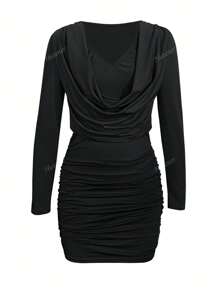 Robe moulante mini à col V sexy pour femmes, couleur unie, robe de soirée pour adultes