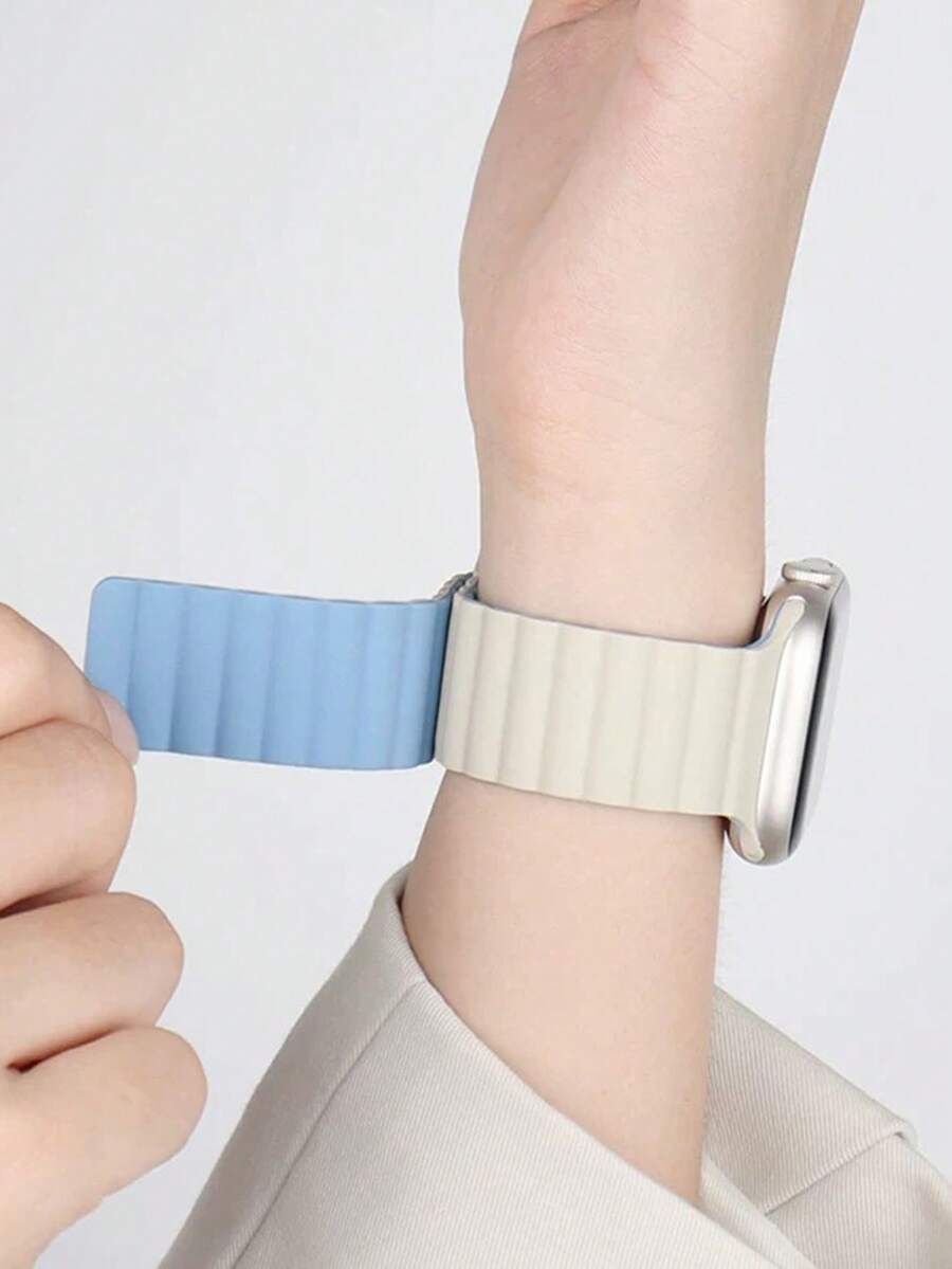 1 件男女时尚休闲磁性硅胶表带可调节防水腕带，适用于 表带 38/40/41/42/44/45/46/49 毫米，适用于 Series Ultra/SE/11/10/9/8/7/6/5/4/3/2/1，智能手表配件