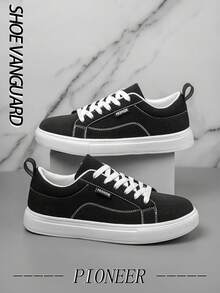 男士街头风舒适低帮平底运动鞋，简约复古拼接休闲日常运动鞋，情侣鞋，完美搭配运动牛仔裤造型 - 黑色 - 查看 2