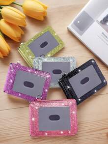 Glitter Bus Card Holder Rotating ID Card Case Stylish Subway Card Wallet Coin Purse For Women Wallet Mini Wallet Purse Wallet Wallet - Multicolor - View 7