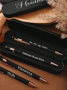 Personalized Luxurious Soft Touch Rose Gold/Black Pen Box Set. Customizable Metal Ballpoint Pen With Box Set With Stylus, Smooth Writing Metal Ballpoint Pen With Engraved Text, Suitable For Mother's Day, Birthday, Teacher's Day, Christmas, Halloween Gifts,New Job, Office Supplies - Multicolor - View 11