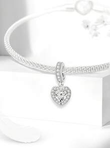 1 pieza Cuentas de plata de ley 925 con corazón de circonita a la moda para mujeres, apta para pulseras, brazaletes, elaboración de joyas DIY, regalo para aniversario, fina joyería de dama, San Valentín