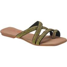 Black Gold Shiny Flat Sandal - Gold - View 1