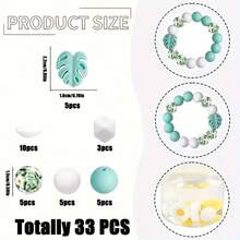 Juego de 25/30/33/34 piezas de cuentas de silicona, adecuado para hacer joyas DIY - Cuentas de enfoque para bolígrafos, collares y llaveros - Juego de cuentas de regalo artesanal, apropiado para hacer joyas, cuentas espaciadoras - Serie de hojas DIY - Ver 13