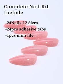 Internet Celebrity Recommendation Cat Eye Press On Nails Medium Almond Acrylic Nails Pink Glossy Fake Nails Nude Full Cover Glue On Nails Cute Nature Shiny Glitter False Nails For Women Manicure 24Pcs Nail Supplies Nails - Pink - View 5