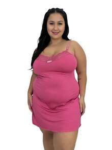 Plus Size Classic Comfort Nightgown With Reinforced Adjustable Straps Silky Fabric - Promotion Large Women's Nightgown - 藕粉色 - 查看 2