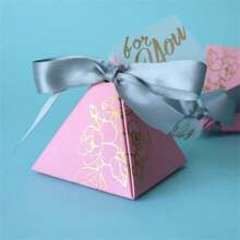 10/50pcs Triangle Gift Box With Gold Foil Print, Wedding Box With Card And Ribbons, Party, Anniversary, Valentine's Day Gift