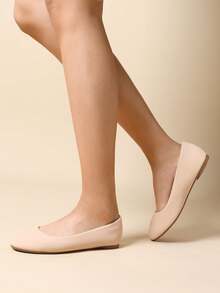 Women Flats Round Toe Comfortable Ballet Flats Simple Classic Commute Ballerina Style Shoes - 杏色 - 查看 2