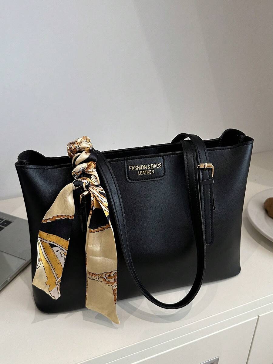 This Fashionable And Minimalist Solid Color Letter Print Shoulder Tote Bag Comes With A Scarf, Suitable For Shopping, Carrying Wallets, And Casual Outings, Especially Suitable For Young Women, College Students, Young Professionals, And White-Collar Workers. It Is Also Very Suitable For Office, University, Work, Business, Commuting, Outdoor Activities, Travel And Hiking Occasions.