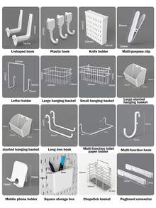 Complete Perforated Board Wall Panels, Plastic Accessories For Pegboard Display And Storage Racks, DIY Entry Wall, Hooks, Baskets, Divider Hooks, Storage Display Wall, Multi-Functional Display Rack, ABS Plastic Entry Display Rack, Gray Honeycomb Grid, With Hidden Screw Holes, Suitable For Key Display/Vertical Expansion/Computer Room Display/Home Office/Kitchen/Studio/Store And Various Occasions - Multicolor - View 12
