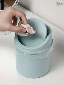 1/5pcs Random Color Mini Garbage Bin, Covered Small Trash Can, Desktop Trash Can, Plastic Desktop Waste Paper Basket, Swing-Top Design To Prevent Odor Leakage, Used For Storing Fruit Peel And Paper Scraps On Desk To Keep Tidy, For Bathroom, Home Office Desk Decor,Coffee Table, Office, Living Room, Study - Multicolor - View 2