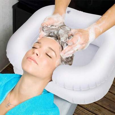 Inflatable Hair Wash Basin Portable Bedside Shower With Drain Tube For Easy Hair Cleaning, Ideal For Bedridden, Disabled, Elderly, Pregnant, And Handicapped Use Back To School