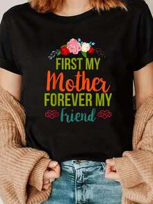100% Cotton My Moms My Best Friend, First My Mother Forever Best Friend T-Shirt - 黑色 - 查看 1