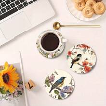 6/12pcs Set Watercolor Illustration Style Wooden Coasters, Decorated With Floral And Bird Patterns, Fresh And Elegant With Natural Vibe, Size 10*10cm, Suitable For Kitchen, Kitchen Decor, Holidays, Wedding Table, Bedroom, Room Decor, Garden Decor, Coaster Set, Beverage Coasters, Home Coasters - Multicolor - View 7