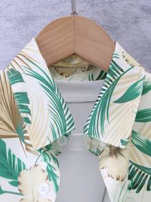 Boys Tropical Plant Leaves Allover Print Casual Shirt & Shorts Set, Summer