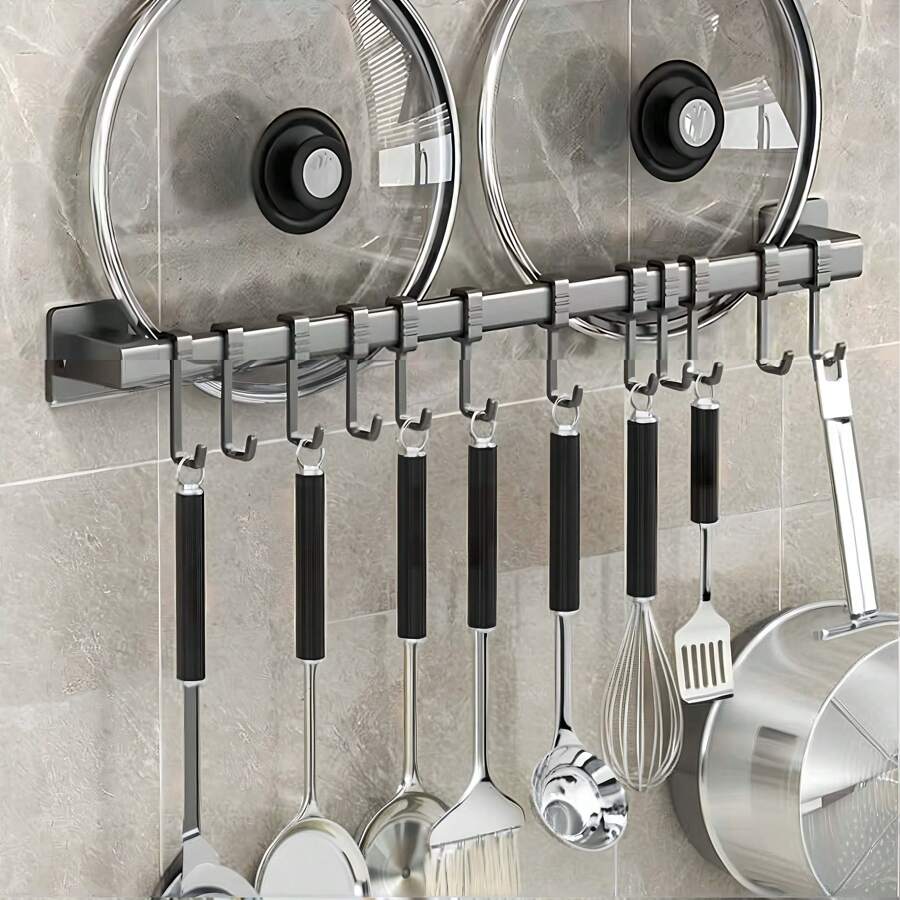 1 pièce Porte-ustensiles de cuisine en acier au carbone en forme de marteau - Ajoute un espace supplémentaire pour ranger les cuillères, les couvercles de casserole, les ustensiles, design sans perçage réglable - Convient pour la cuisine et la salle à manger